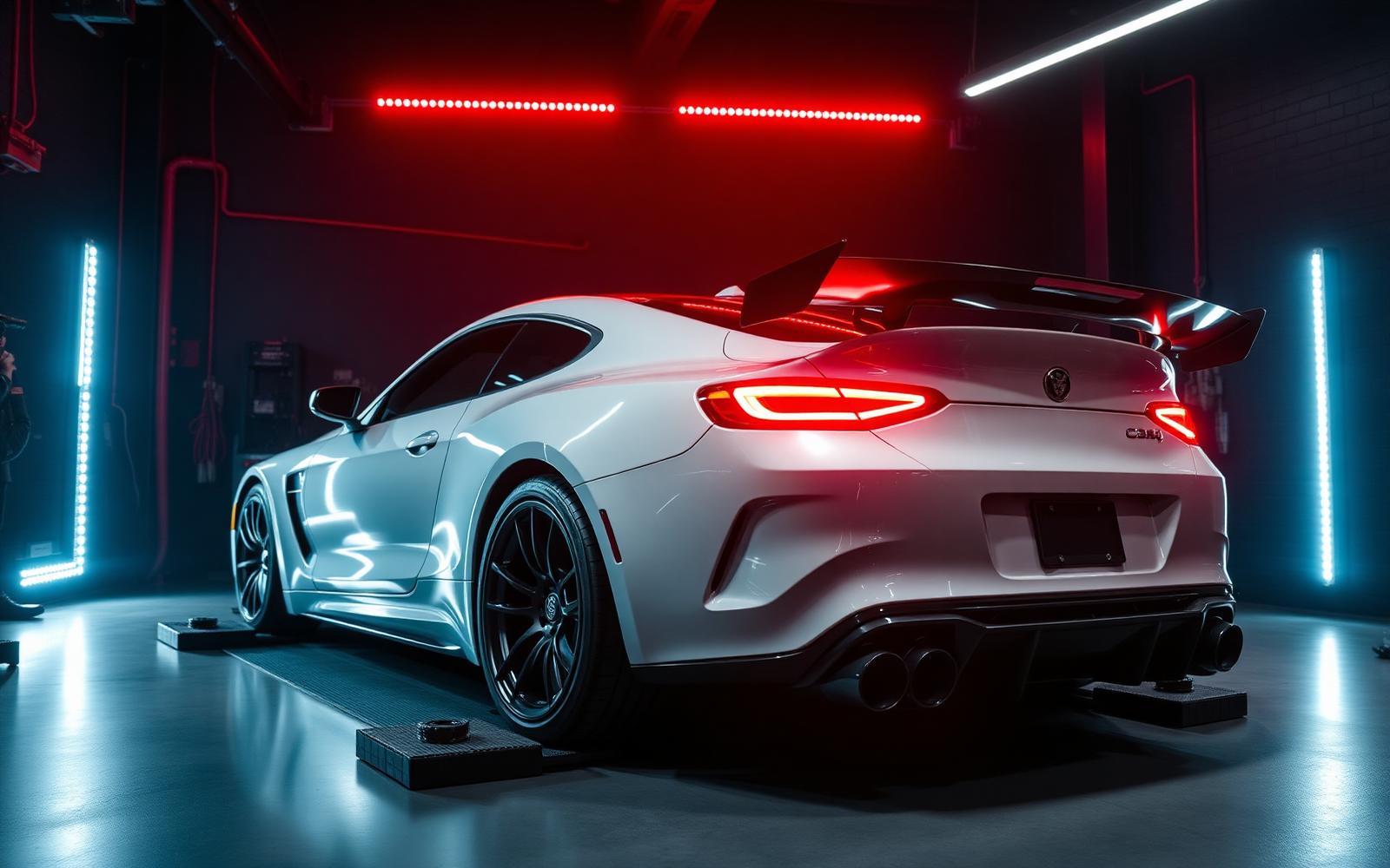 Voiture haute performance sur banc de puissance